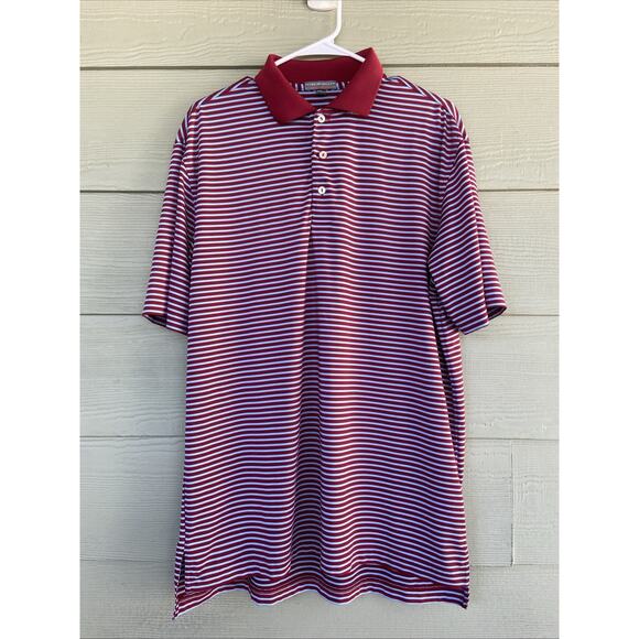 Peter Millar Red Blue Striped Summer Comfort Golf Performance Polo Shirt Medium - Picture 1 of 7